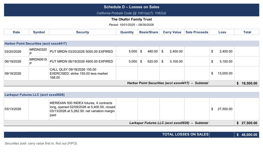 Sample accounting: Schedule D: losses