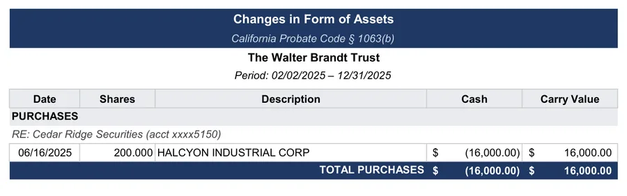 Sample accounting: Changes in form: the June purchase